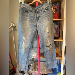 GAP Sexy BF size 8. Purposely Distressed. Pre loved . Raw Hem